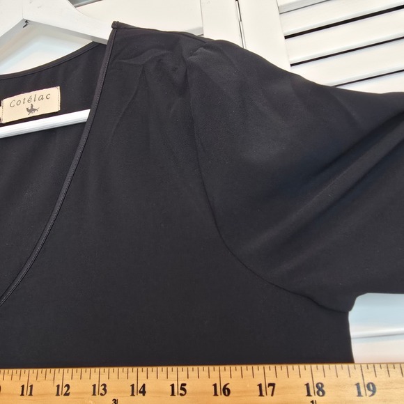 COTELAC Black V Neck Midi Sheath Dress Women's Sz Small Minimalist Career Pocket - Picture 11 of 14